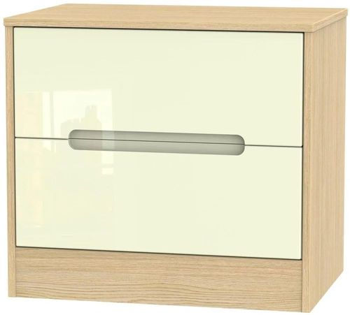 Monaco Cream Gloss and Light Oak 2 Drawer Wide Bedside Cabinet
