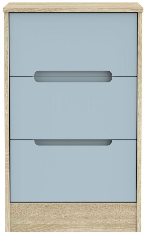 Monaco Denim and Oak Effect 3 Drawer Bedside Cabinet