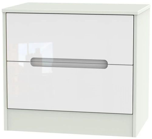 Monaco White Gloss and Cashmere 2 Drawer Wide Bedside Cabinet