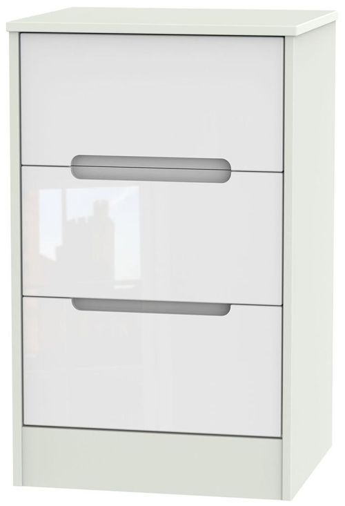 Monaco White Gloss and Cashmere 3 Drawer Bedside Cabinet