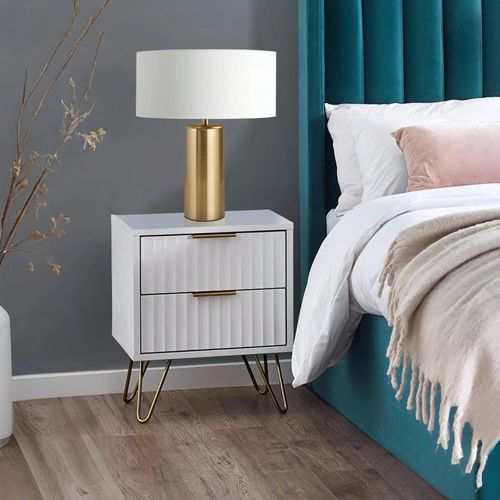 Murano Bedside Cabinet - 2 Drawer - Ribbed - White