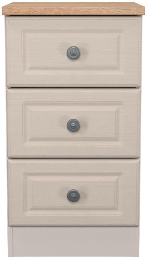 Norfolk Cashmere and Oak Effect 3 Drawer Bedside Cabinet