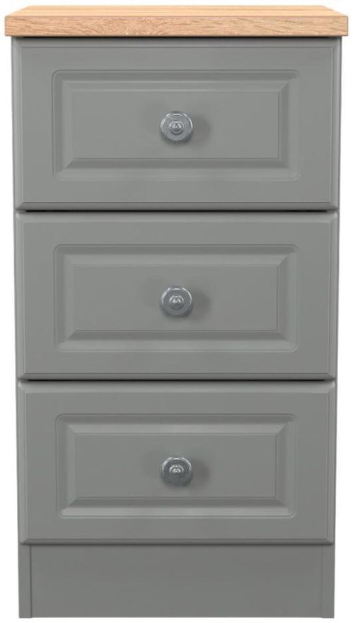 Norfolk Grey and Oak Effect 3 Drawer Bedside Cabinet 