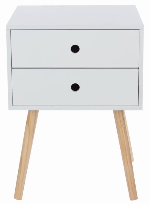 Options White 2 Drawer Bedside Cabinet with Wooden Legs 