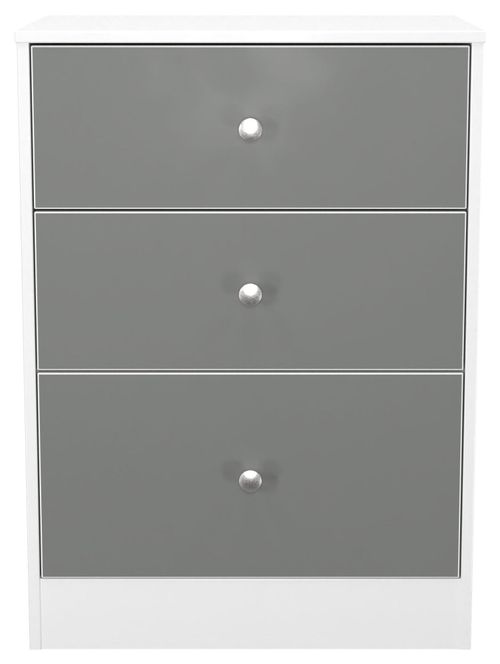 Padstow Grey and White 3 Drawer Bedside Cabinet