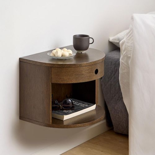 Paron Bedside Table - 1 Drawer - Smoked Oak - Wall Mounted - Floating