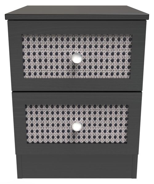 Rattan and Black Ash 2 Drawer Bedside Cabinet