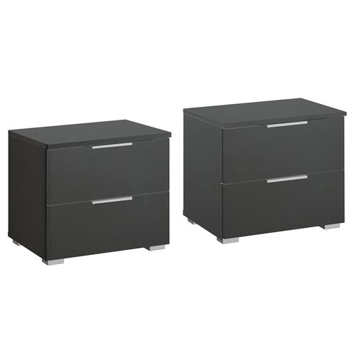 Rauch Alabama 2 Drawer Bedside Cabinet - Set of 2 - Metallic Dark Grey