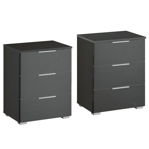 Rauch Alabama 3 Drawer Bedside Cabinet - Set of 2 - Metallic Dark Grey