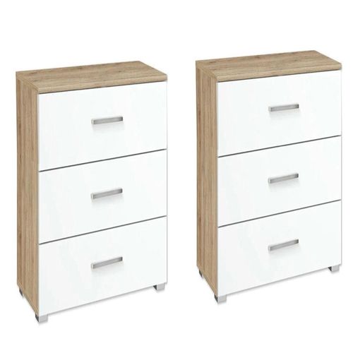 Rauch Alvor 3 Drawer Bedside Cabinet - Set of 2 - Sonoma Oak and Alpine White