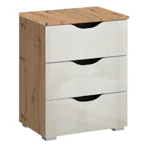 Rauch Arnstein 3 Drawer Bedside Cabinet - Artisan Oak and White High Gloss