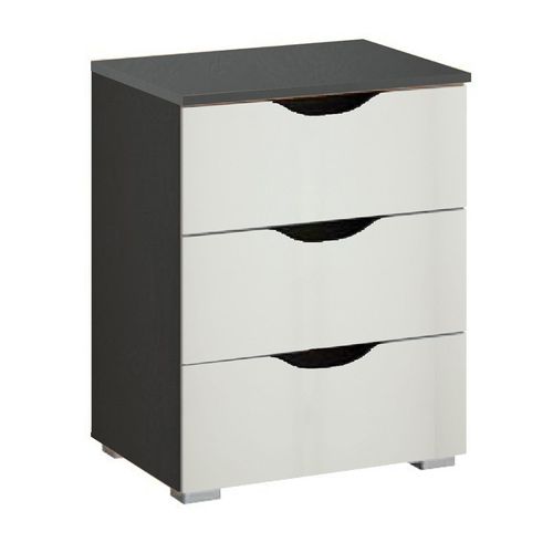 Rauch Arnstein 3 Drawer Bedside Cabinet - Metallic Dark Grey and Alpine White
