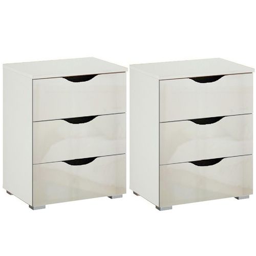 Rauch Arnstein 3 Drawer Bedside Cabinet - Set of 2 - Alpine White and White High Gloss