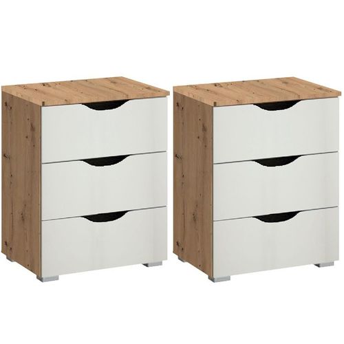 Rauch Arnstein 3 Drawer Bedside Cabinet - Set of 2 - Artisan Oak and Alpine White