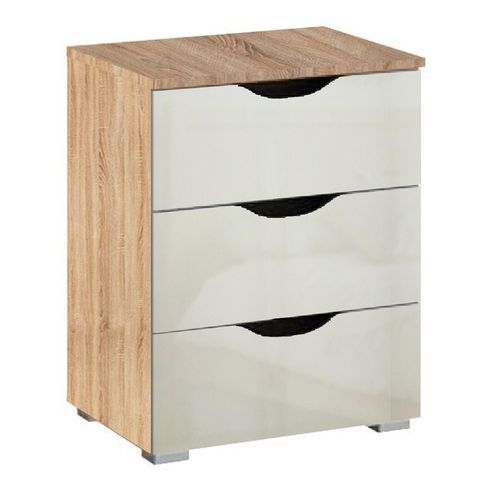 Rauch Arnstein 3 Drawer Bedside Cabinet - Sonoma Oak and White High Gloss