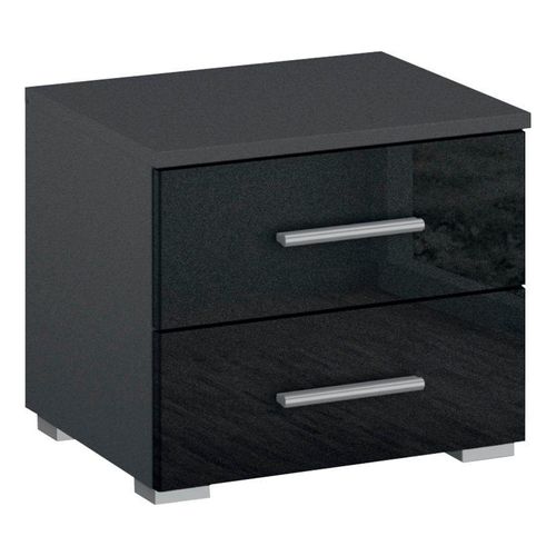 Rauch Base 2 Drawer Bedside Cabinet - Metallic Dark Grey and Grey High Gloss
