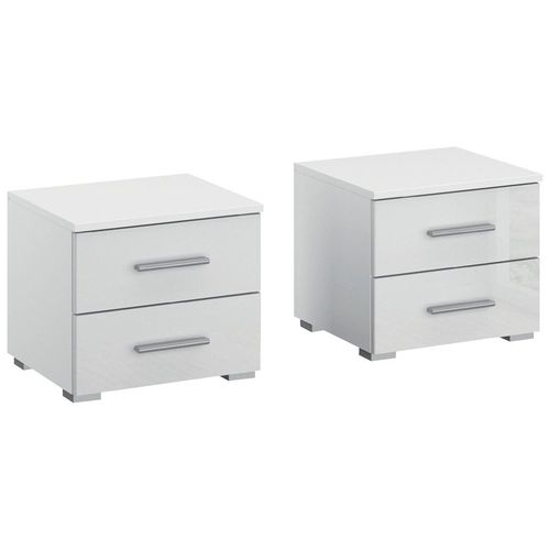Rauch Base 2 Drawer Bedside Cabinet - Set of 2 - Alpine White and White High Gloss