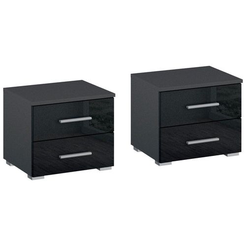 Rauch Base 2 Drawer Bedside Cabinet - Set of 2 - Metallic Dark Grey and Grey High Gloss