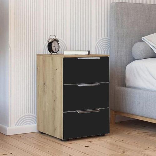 Rauch Flipp 3 Drawer Bedside Cabinet with Adjustable Height - Artisan Oak and Graphite