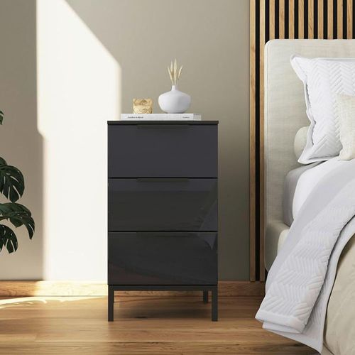 Rauch Flipp 3 Drawer Bedside Cabinet with Metal Base - Graphite and Basalt Glass