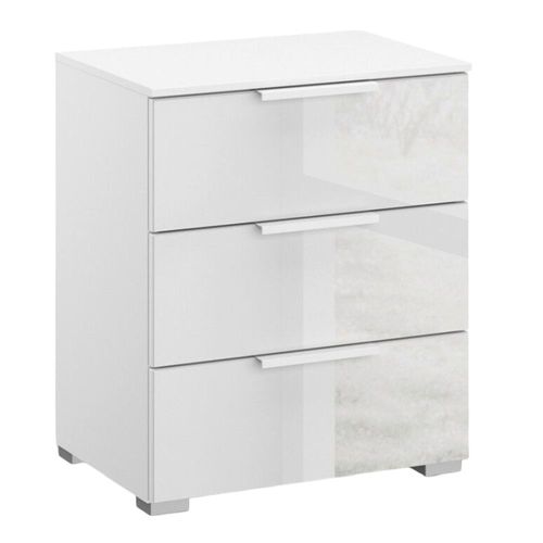 Rauch Skat Meridian 3 Drawer Bedside Cabinet - Alpine White and Crystal White Glass