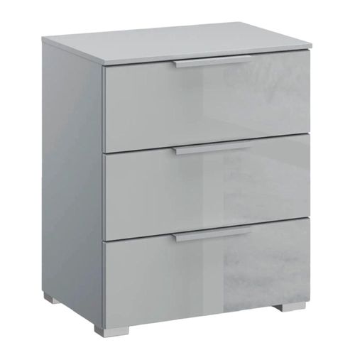 Rauch Skat Meridian 3 Drawer Bedside Cabinet - Silk Grey and Silk Grey Glass