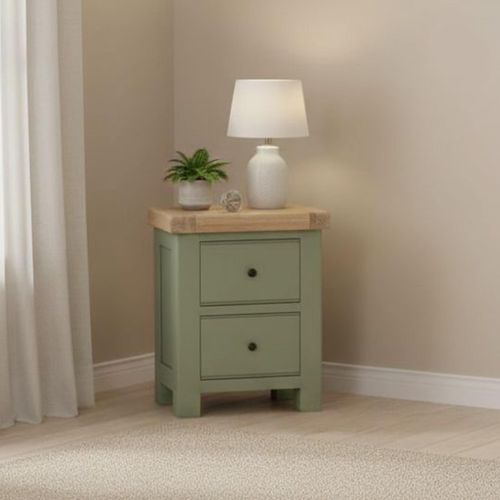 Salcombe Bedside Cabinet - 2 Drawer - Sage Oak