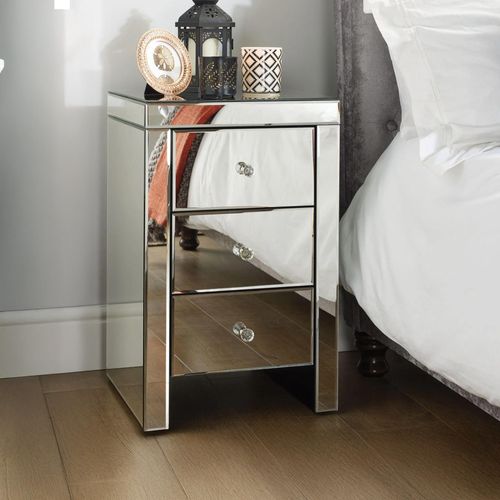 Seville Narrow Bedside Cabinet - 3 Drawer - Mirrored