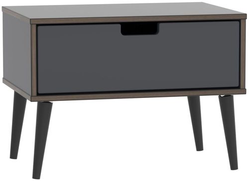 Shanghai Graphite 1 Drawer Wide Bedside Table with Wooden Legs