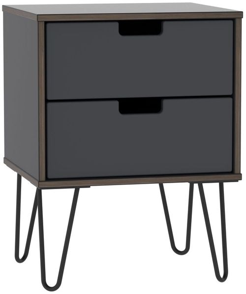 Shanghai Graphite 2 Drawer Bedside Cabinet with Hairpin Legs