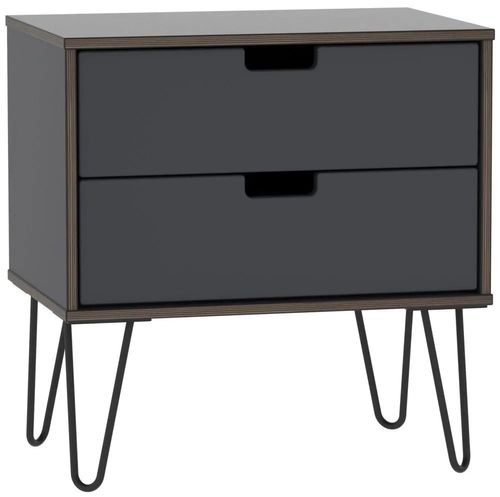 Shanghai Graphite 2 Drawer Wide Bedside Cabinet with Hairpin Legs