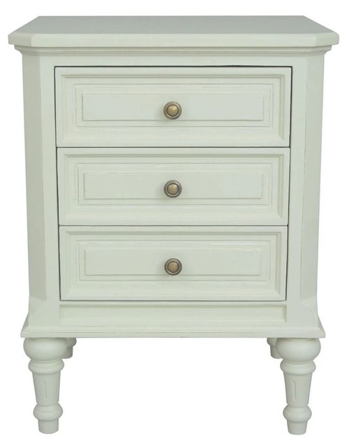Solana French Lime White 3 Drawer Bedside Cabinet