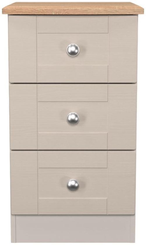 Sussex Cashmere and Oak Effect 3 Drawer Bedside Cabinet
