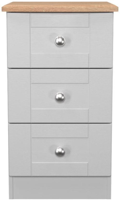 Sussex Grey and Oak Effect 3 Drawer Bedside Cabinet