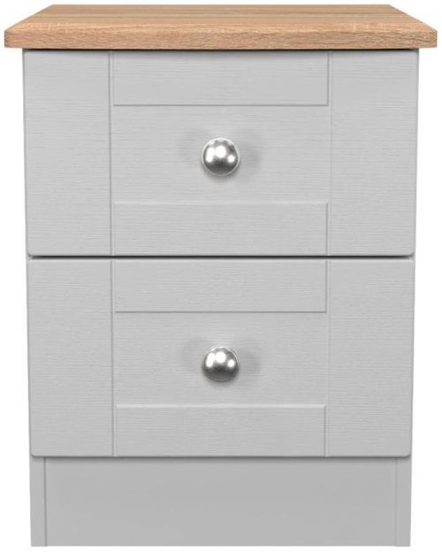Sussex Grey and Oak Effect Oak 2 Drawer Bedside Cabinet