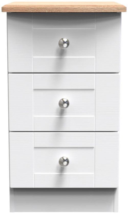 Sussex White and Oak Effect 3 Drawer Bedside Cabinet