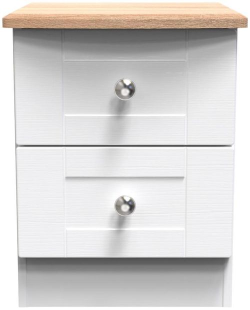 Sussex White and Oak Effect Oak 2 Drawer Bedside Cabinet