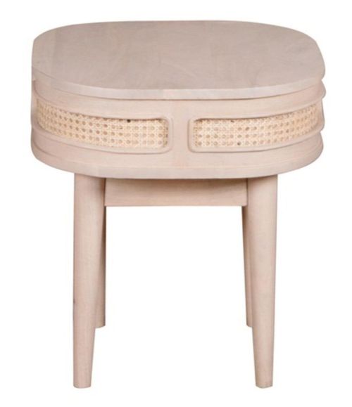 Vance Curved Natural Rattan and Mango Wood Bedside Table