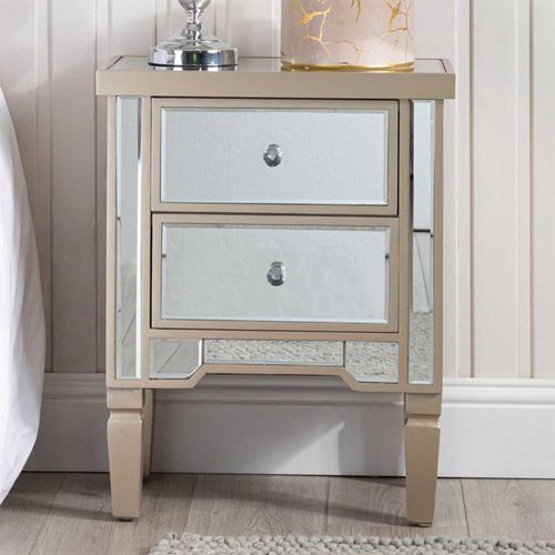 Vista Bedside Cabinet - 2 Drawer - Dark Champagne Mirrored