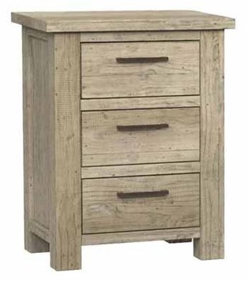 Washed Grey Reclaimed Pine 3 Drawer Bedside Cabinet