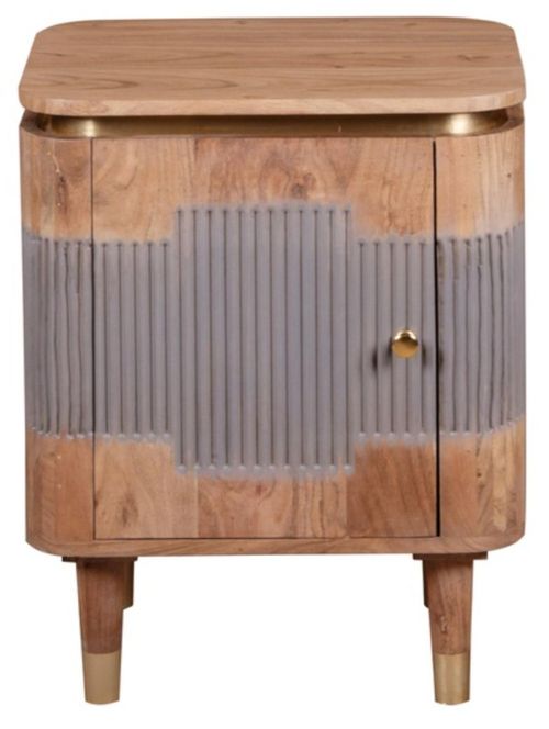 William Acacia Ribbed with Gold Trim 1 Door Bedside Table