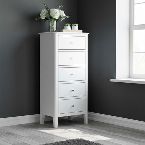 Hampstead Narrow Chest of Drawers - 5 Drawer - White