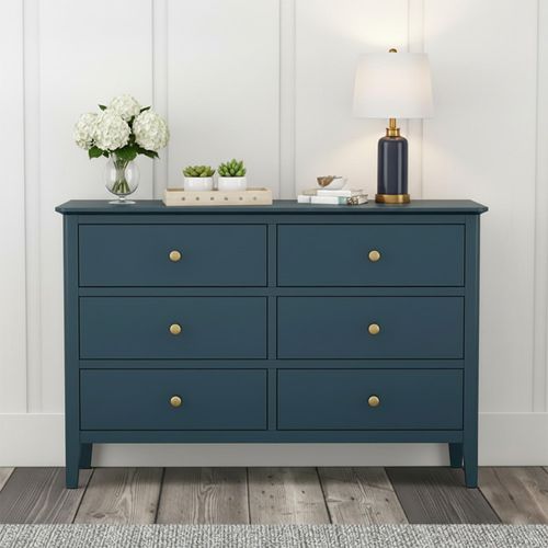 Harrogate Wide Chest of Drawers - 6 Drawer - Blue