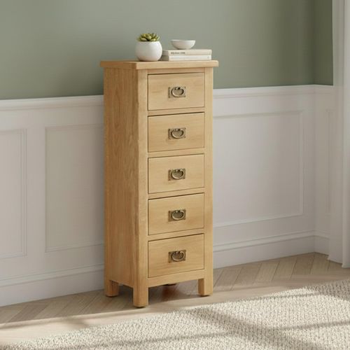 Salisbury Lite Narrow Chest - 5 Drawer - Oak
