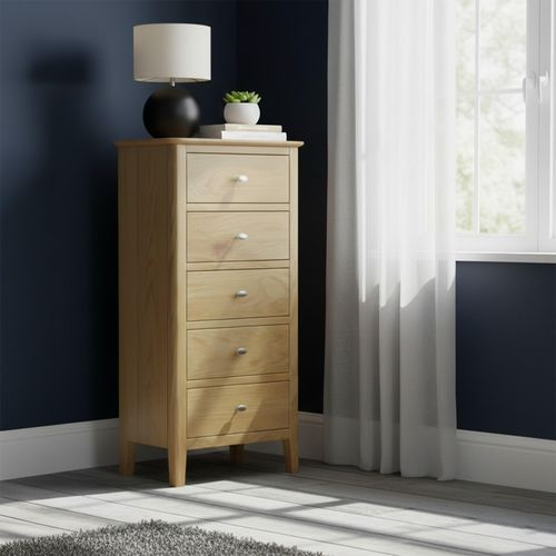Bath Narrow Chest of Drawers - 5 Drawer - Oak