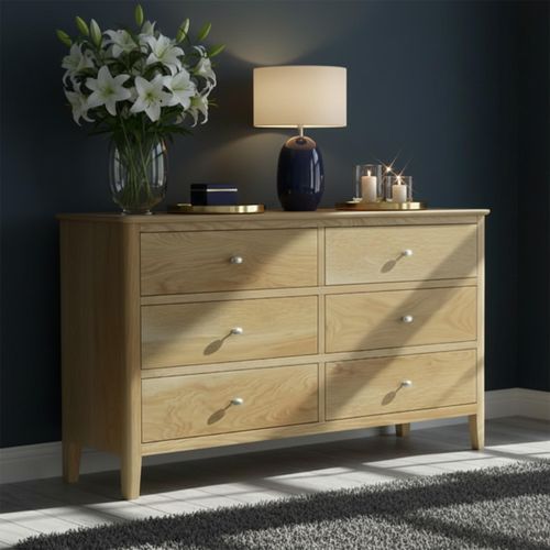 Bath Wide Chest of Drawers - 6 Drawer - Oak