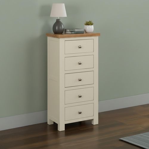 Lundy Narrow Chest - 5 Drawer - Ivory Painted