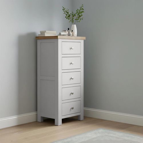 Lundy Narrow Chest - 5 Drawer - Grey Painted
