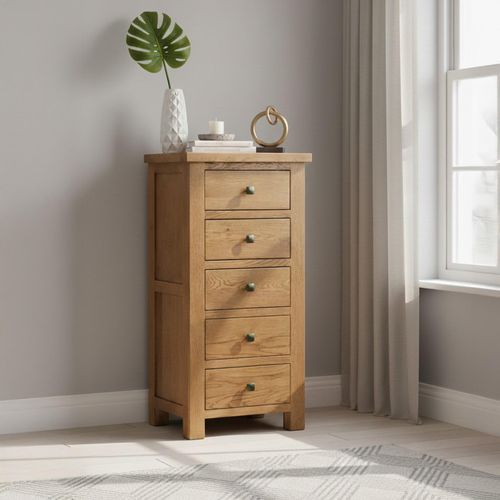 Original Narrow Chest - 5 Drawer - Rustic Oak
