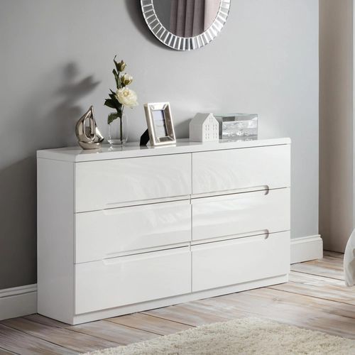 Manhattan Chest of Drawers - 6 Drawer - Wide - White Gloss